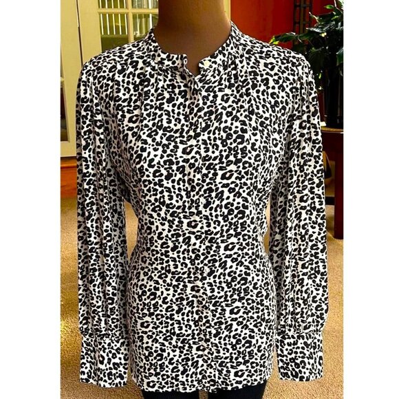 ANN TAYLOR Standing Collar Animal Print White Multi Sz L - Picture 1 of 2